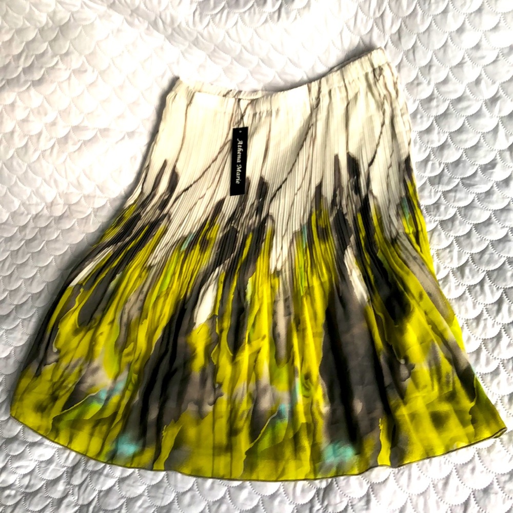 Beautiful pleated skirt! Never been worn. New with tag! Cream, gray, yellow blue